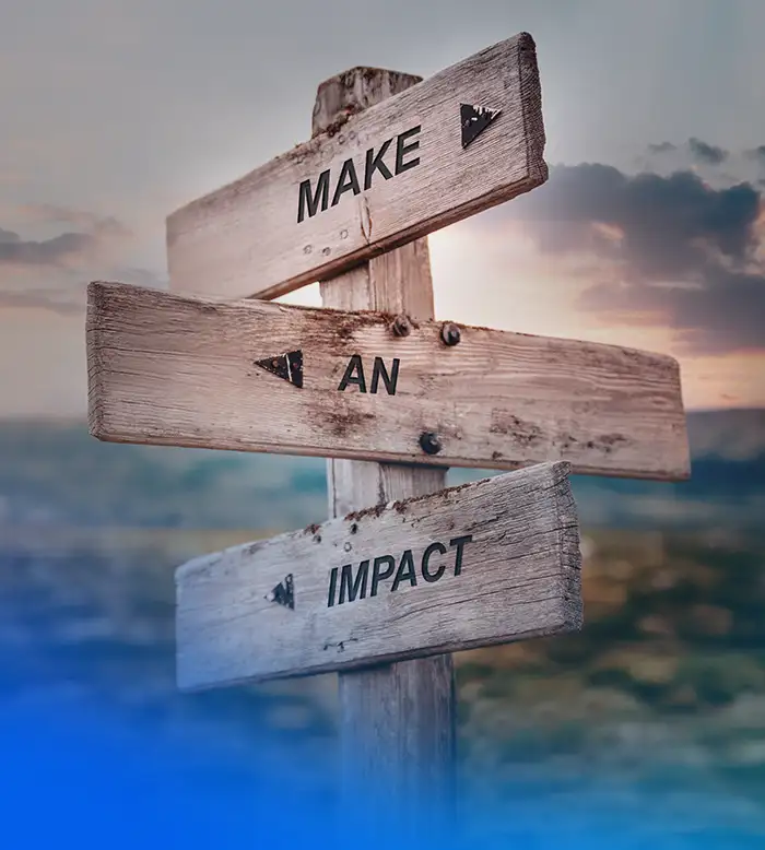 Das Credo der Agentur als Wegweiser ausgedrückt "Make", "AN", "Impact"